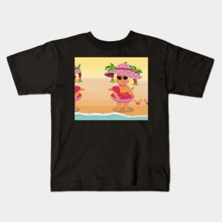 Vacation mood on 2 - cute little girl having a sunny happy day on the beach, saturated ,no text Kids T-Shirt